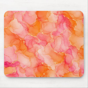 Mousepad Padrão de Mármore com Tinta Alcoólica Laranja Rosa