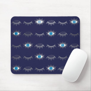 Mousepad Padrão de Mati Nazar Mau de Olhos Azuis de Prata