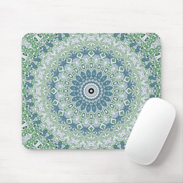 Mousepad Padrão de Medalhões Costeiros Azul e Verde (Com mouse)
