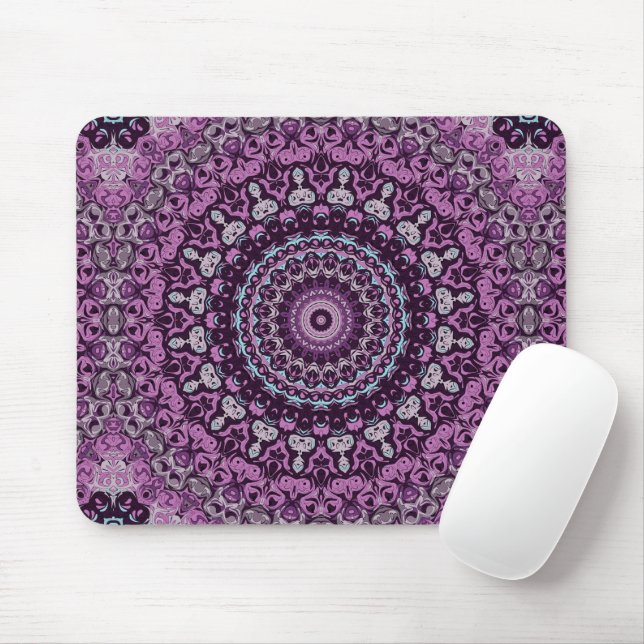Mousepad Padrão de Medalhões Kaleidoscópicos Roxo e Rosa (Com mouse)
