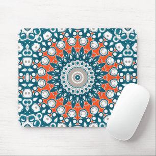 Mousepad Padrão de mesa mandala moderno coral turquesa