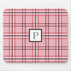 Mousepad Padrão de moda xadrez rosa chique e cinza