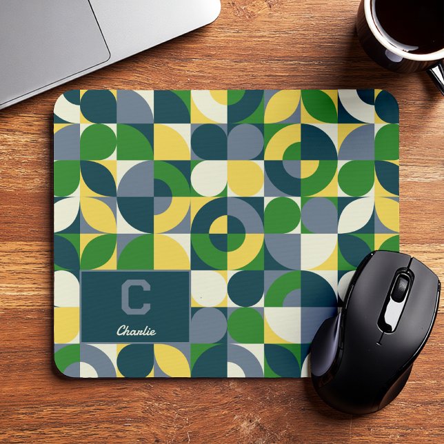 Mousepad Padrão de Monograma Geométrico Abstrato Bauhaus Mo (Criador carregado)