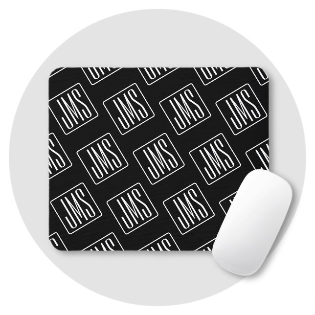 Mousepad Padrão de Monograma Moderno | Preto e Branco (Criador carregado)