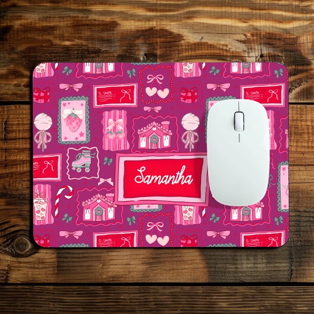Mousepad Padrão de Morango Coquete Roxo Fofinho (Criador carregado)