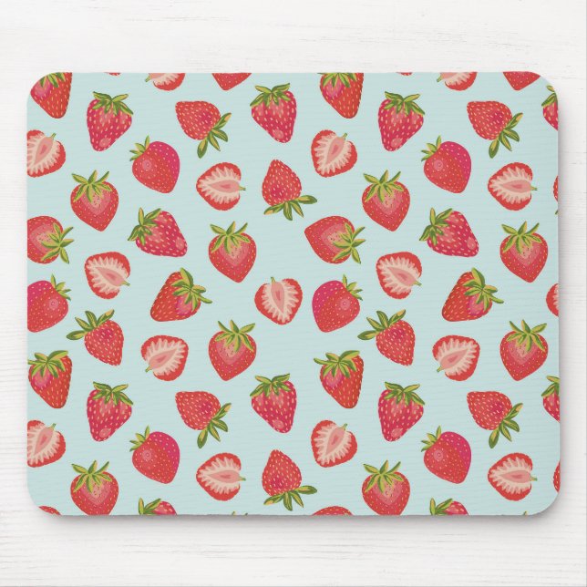 Mousepad Padrão de Morango de Verão Mint e Red (Frente)