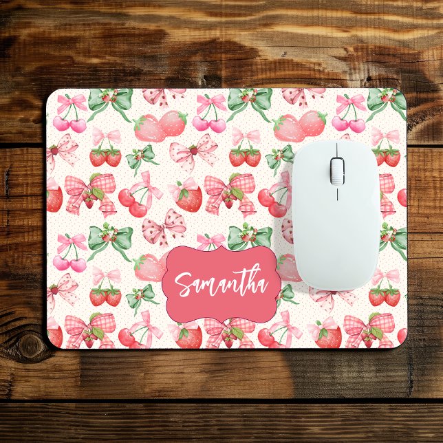 Mousepad Padrão de morango feminino estética Coquette fofa (Criador carregado)