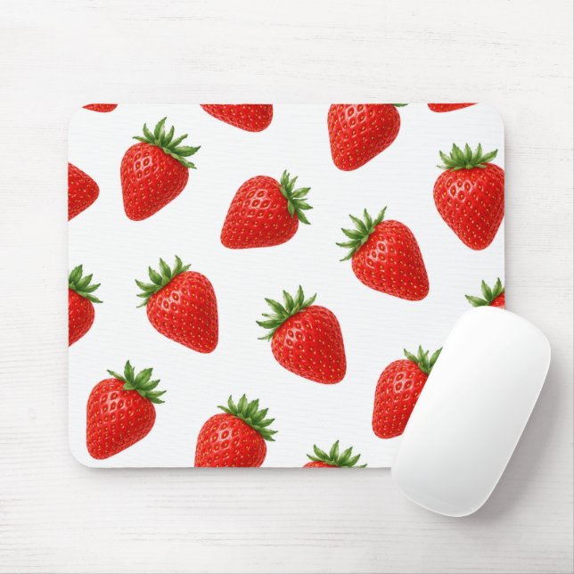 Mousepad Padrão de Morango Sem Costura Fruta Vermelha Fofa  (Com mouse)