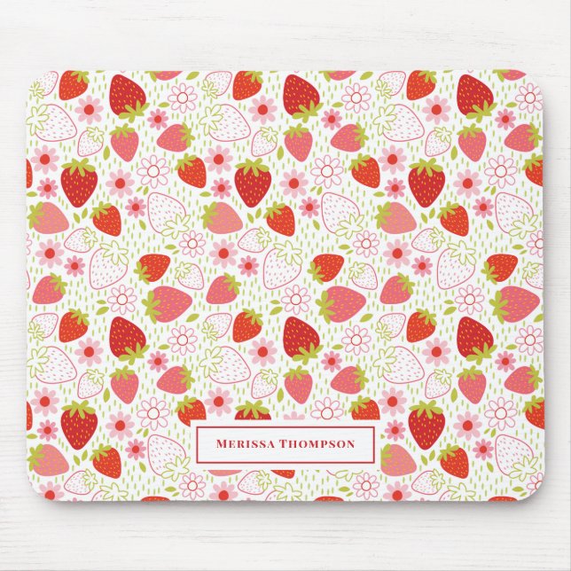 Mousepad Padrão de Morango Vermelho Cute Personalizado (Frente)