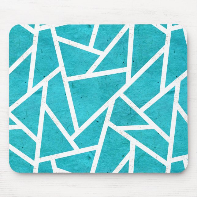 Mousepad Padrão de mosaico azul-esverdeado e branco (Frente)