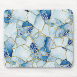 Mousepad Padrão de Mosaico de Vidro do Mar em Aquarela Azul
