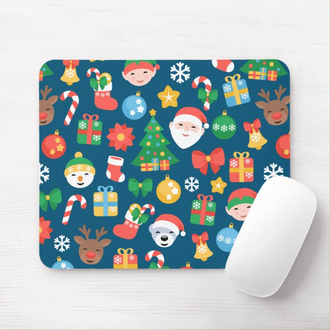 Mousepad Padrão de Natal animado em azul (Com mouse)