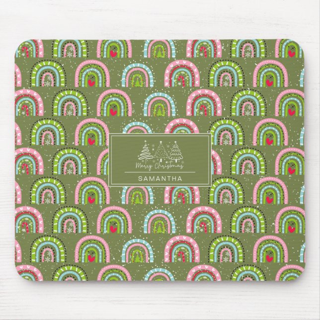 Mousepad Padrão de Natal Clássico - Arco-Íris Colorido (Frente)