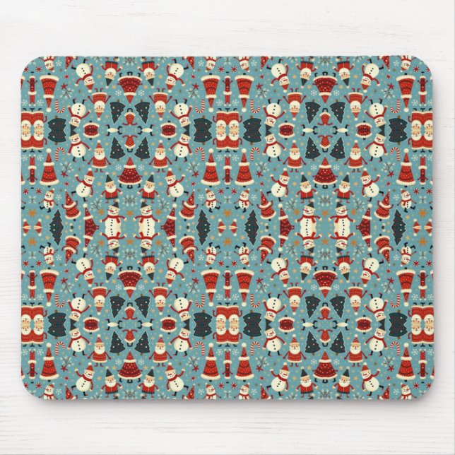 Mousepad Padrão de Natal com fundo azul (Frente)
