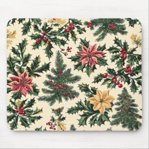 Mousepad Padrão de Natal de Azevinho Poinsettia Vermelho Cr