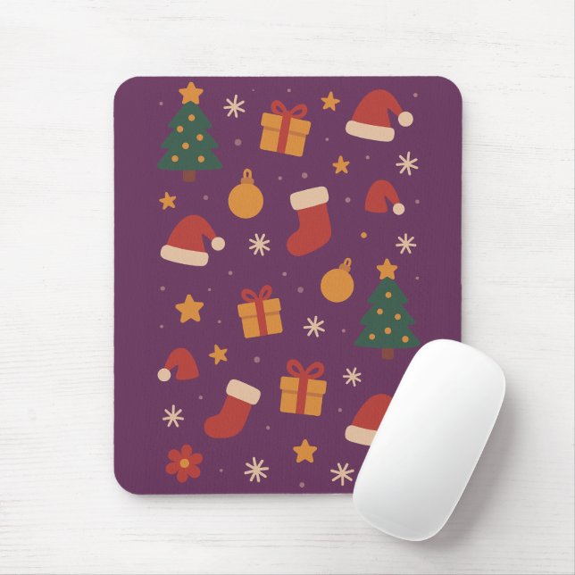 Mousepad Padrão de Natal Roxo Estético – Férias Fofo  (Com mouse)