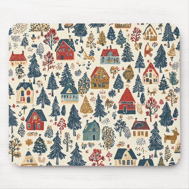 Mousepad Padrão de Natal Vintage Woodland (20) (Frente)