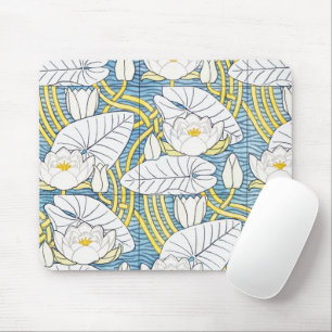 Mousepad Padrão de Nenúfar em Art Nouveau na cor Verde Salv