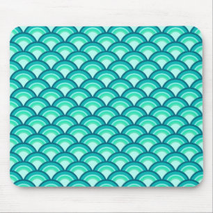 Mousepad Padrão de onda Art Deco - tons de turquesa
