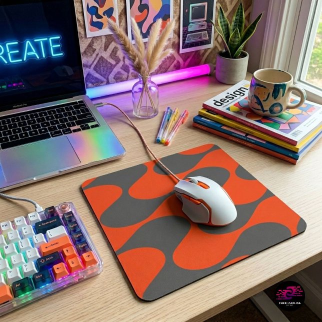 Mousepad Padrão de Onda Mod Laranja Retro (Your desk called. It’s tired of looking boring.)