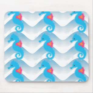 Mousepad Padrão De Ondas Azuis E Cavalos-marinhos