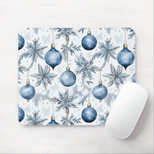 Mousepad Padrão de Ornamentos de Árvores de Natal Azul Vint