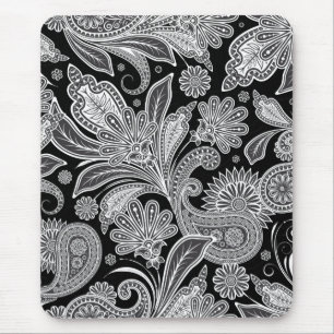 Mousepad Padrão de Paisley do Ornamentado Preto e Branco