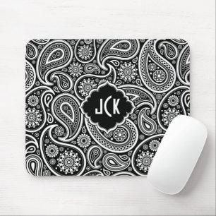 Mousepad Padrão de Paisley Floral Preto e Branco