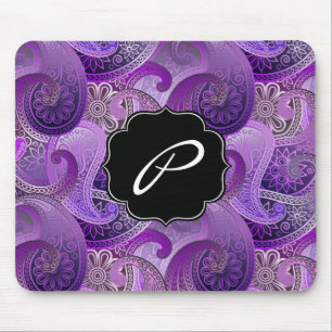 Mousepad Padrão de Paisley Roxo com Monograma Personalizado