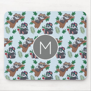 Mousepad Padrão de Pandas Chineses Fofos Monograma