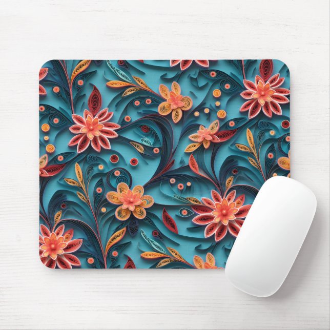 Mousepad Padrão de papel floral sem costura (Com mouse)