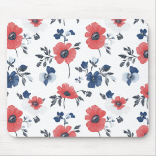 Mousepad Padrão de papilas de aquarela - Vermelho, Azul e B