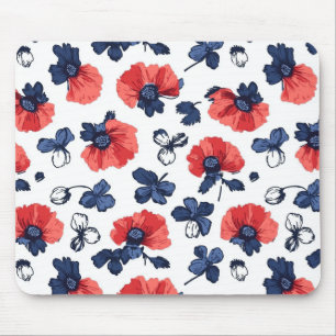Mousepad Padrão de papilas de aquarela - Vermelho, Azul e B
