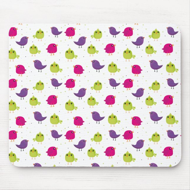 Mousepad Padrão de Pássaros Coloridos Fofos (Frente)