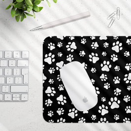 Mousepad Padrão de patas, impressões de pata, preto e branc