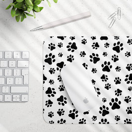 Mousepad Padrão De Patas, Patas Cachorros, Preto e Branco