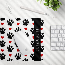 Mousepad Padrão De Patas, Patas Negras, Corações Vermelhos,