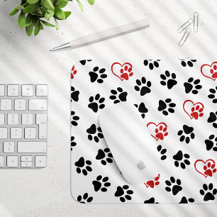 Mousepad Padrão de Patinhas, Patinhas Pretas, Patinhas Verm
