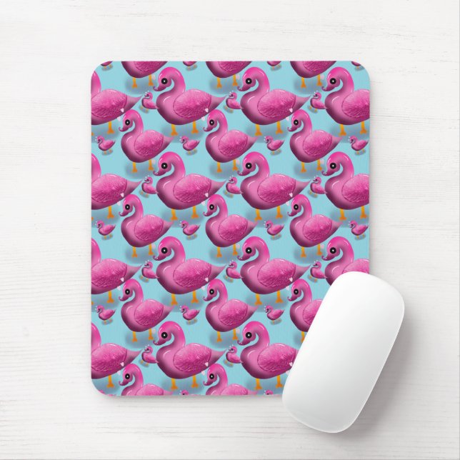 Mousepad Padrão de Pato Rosa Kawaii – Maxi Estético Adoráve (Com mouse)