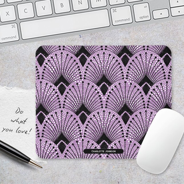 Mousepad Padrão de Peacock do Retro Clássico Roxo (Elegant Art Deco Purple Peacock Pattern Mouse Pad ©Susanne Sachers - Sunny Mind 🌞)