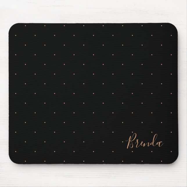Mousepad Padrão de pequenos pontos preto e rosa-ouro (Frente)