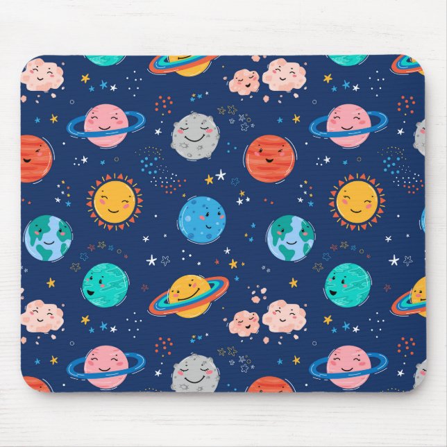 Mousepad Padrão de planeta sorridente e bonito (Frente)