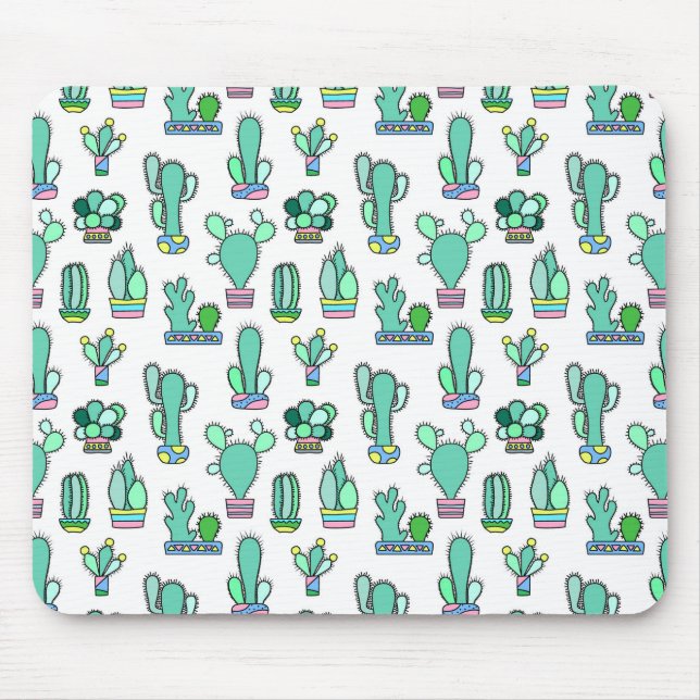Mousepad Padrão de Planta de Cactus Verde e Suculentos (Frente)