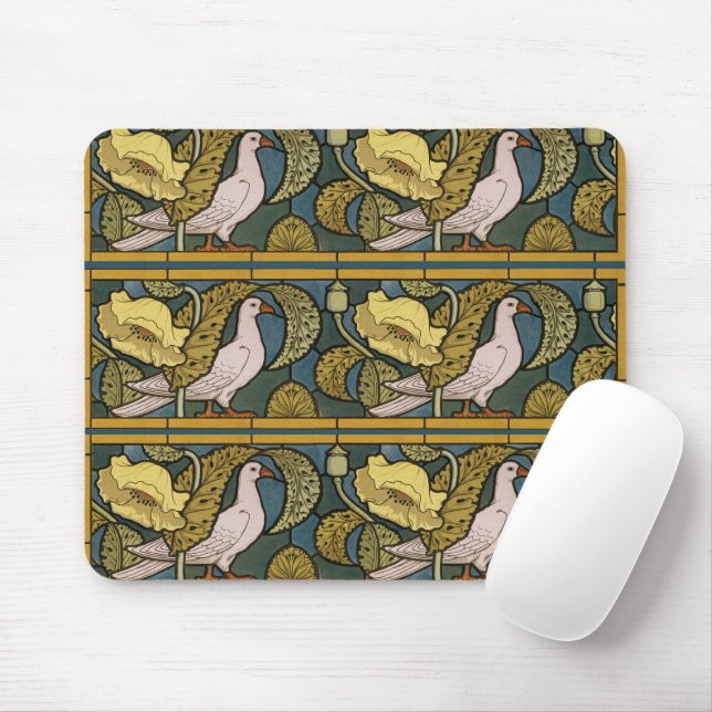 Mousepad Padrão de Pombo de Peixe Art Nouveau Antigo Verneu (Com mouse)