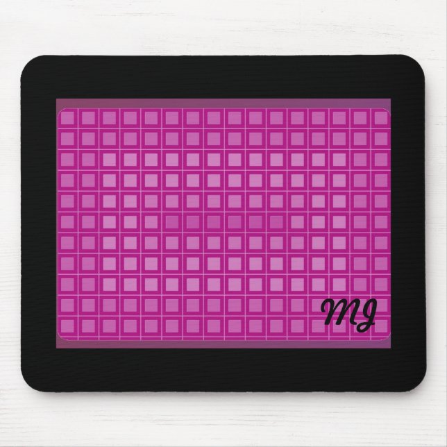 Mousepad Padrão de Quadrado Rosa com Iniciais (Frente)