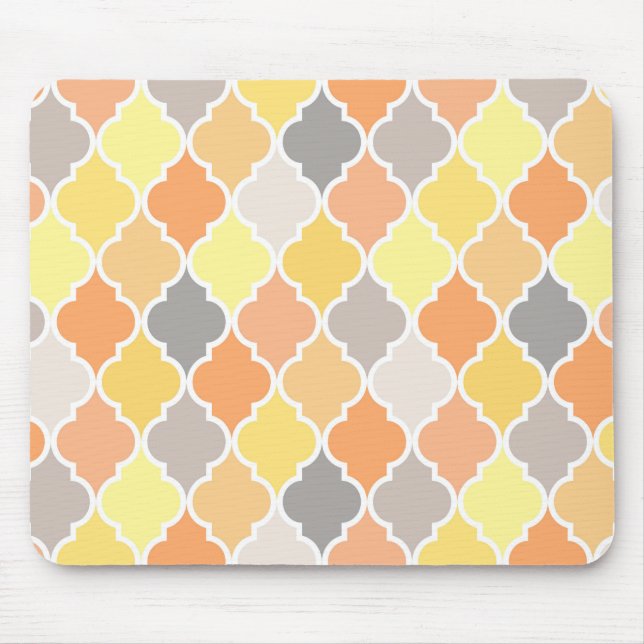 Mousepad Padrão de quatrefoil amarelo, laranja e cinza (Frente)