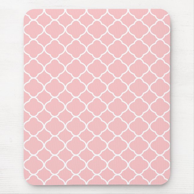 Mousepad Padrão de Quatrefoil Branco e Cor-de-rosa (Frente)