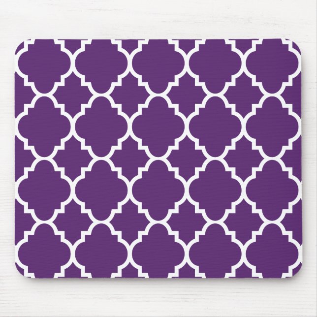 Mousepad Padrão de Quatrefoil Branco Roxo do Marrocos (Frente)