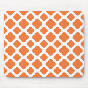 Mousepad Padrão de Quatrefoil Laranja e Branco
