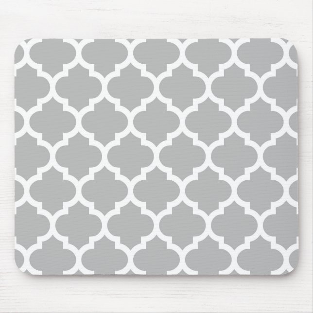 Mousepad Padrão de Quatrefoil Marroquino Branco da cinza #5 (Frente)